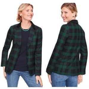 New Talbots Black Watch Plaid Velvet Collar Blazer Size 10 Wool Preppy Old Money